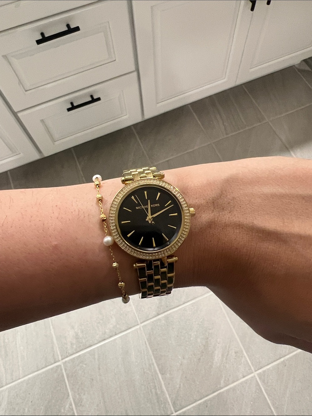 Michael Kors Gold-tone Bracelet Watch with Black Dial and Crystal Bezel - Picture 1 of 3